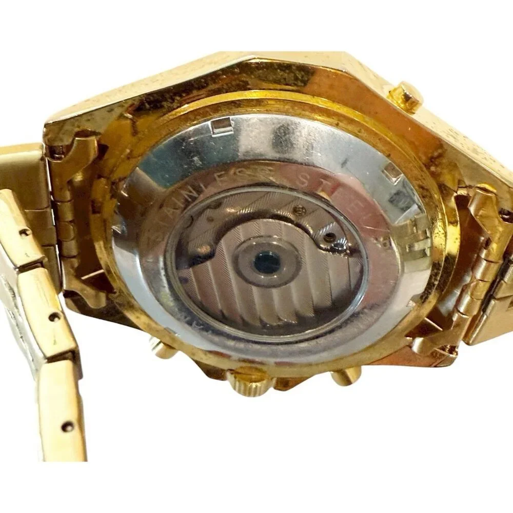 Orkina Men Fashion Chronograph Gold Tone Automatic Analog 49mm Watch 8 3/4